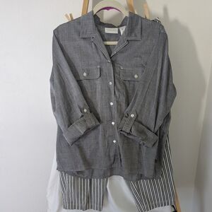 Liz Claiborne Charcoal Button-Up Cotton Shirt Sz L